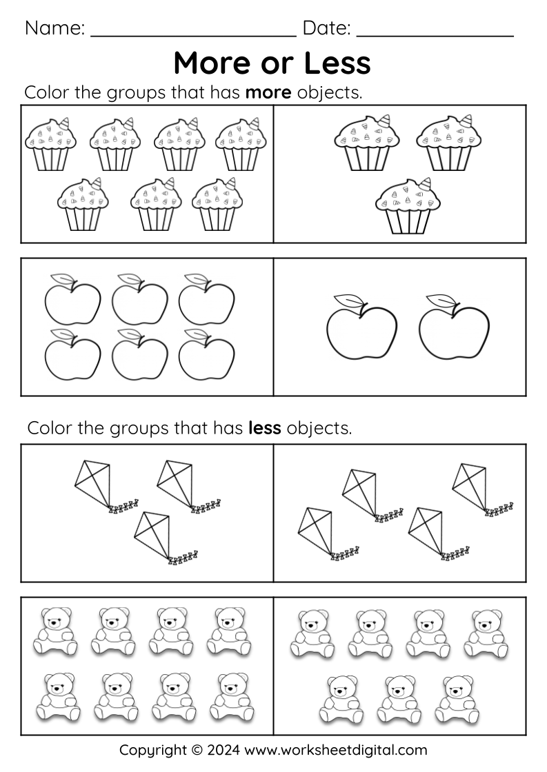 more or less kindergarten worksheets