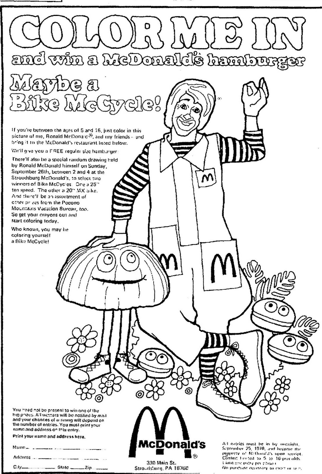 Mostly Paper Dolls Another RONALD McDONALD Coloring Contest