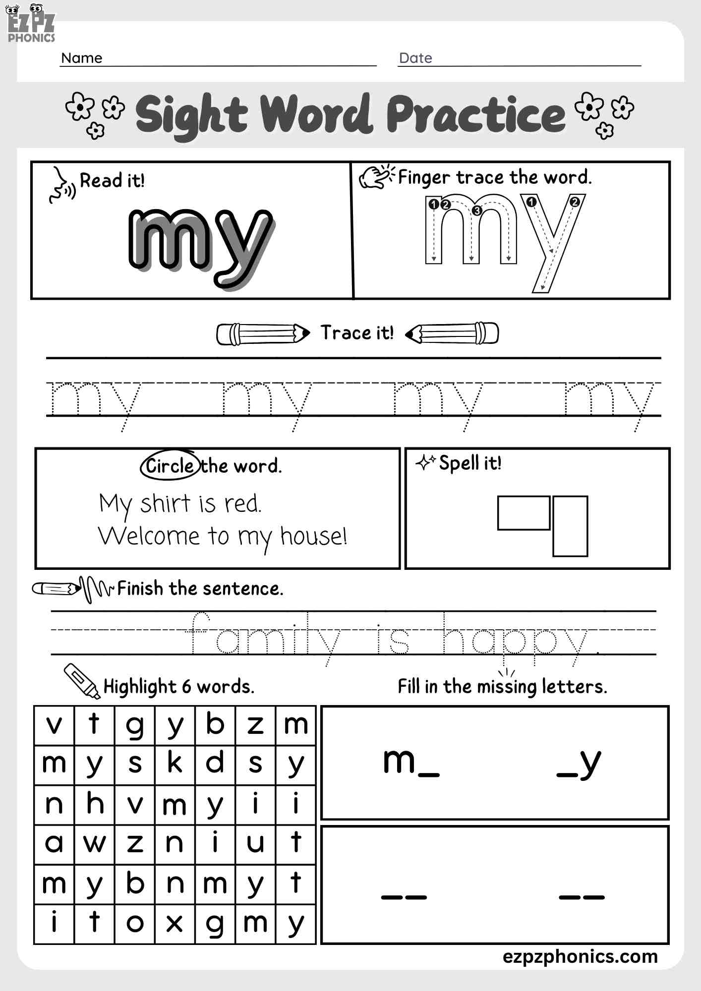 My Dolch Sight Word Worksheet Fun Activity For Early Readers Ezpzphonics