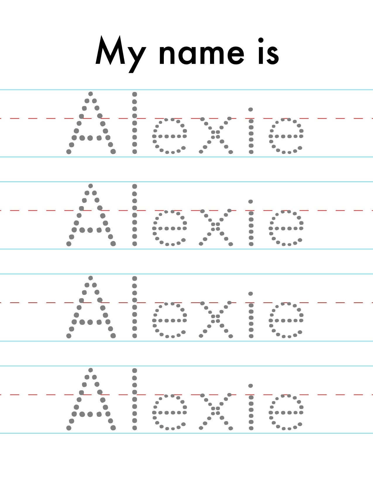Name Tracing Worksheets Personalized Name Tracing Red And Blue Lines Printable Names For Pre School And Kindergarten Kids Learn To Write Etsy