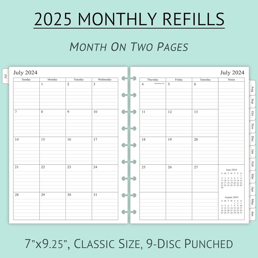 Newestor 2025 Monthly Planner Refills For Happy Planner Classic Size 14 Months From November 2024 To Dec 2025 9 Discs Punched 7 X 9 1 4 Amazon sg Office Products