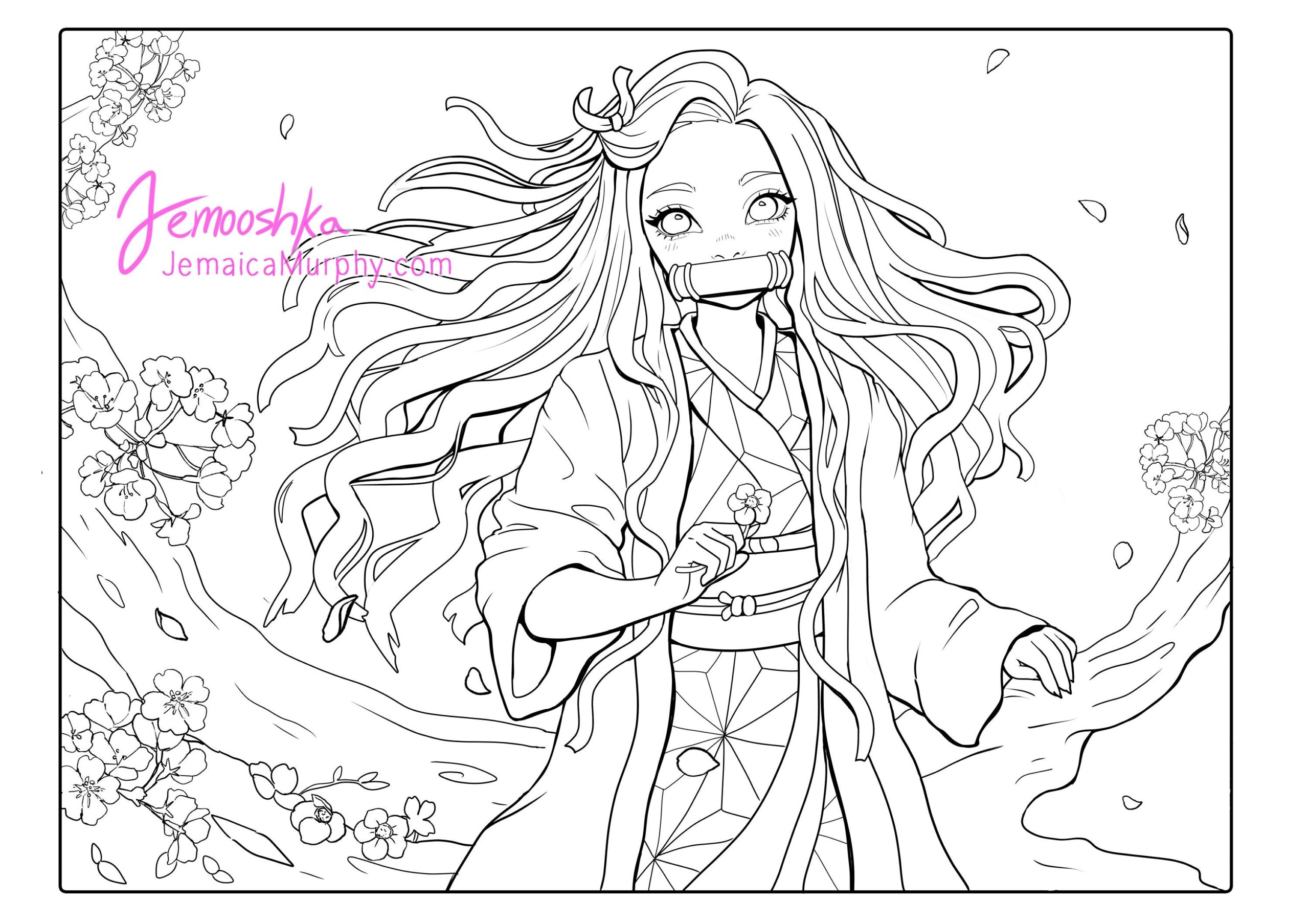 Nezuko Demon Slayer Printable PDF Coloring Page Fantasy Anime Manga Adult Coloring Page Etsy Sweden