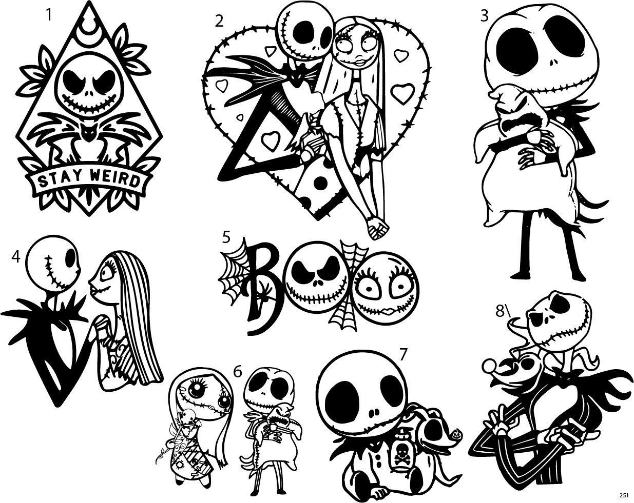 Nightmare Before Christmas Tattoo Stencils Jack Sally Halloween Set 4 Etsy Israel
