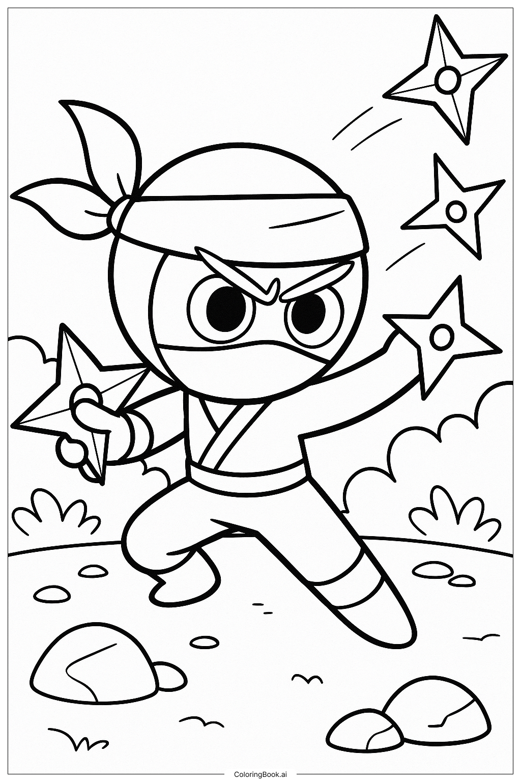 Ninja Cookie Throwing Shurikens In Cookie Run Kingdom Coloring Page Free PDF PNG Printable 