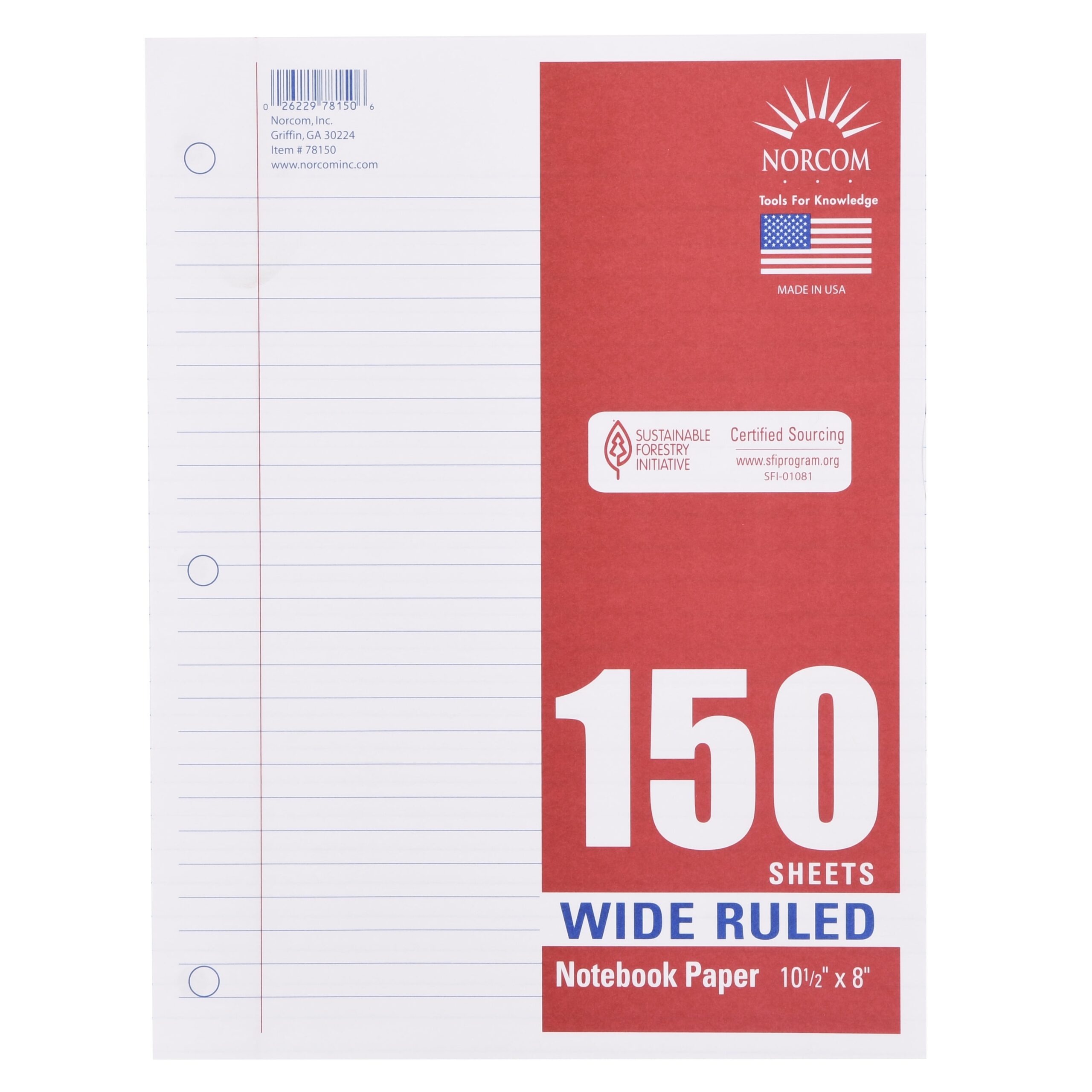 Norcom Wide Ruled Filler Paper 150 Pages 8 X 10 5 3 Hole Punched Notebook School Supplies Package Walmart