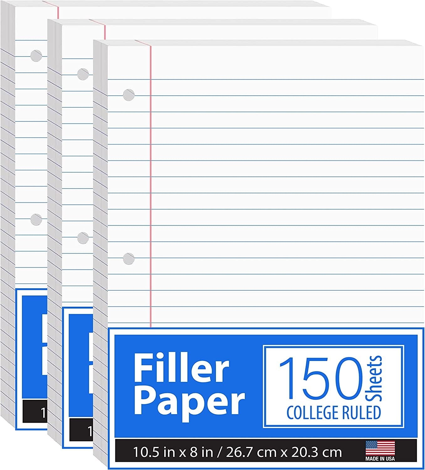 Notebook Paper Loose Leaf Paper College Ruled Paper 10 5 X 8 Filler Paper High Quality 56 Gsm 150 Sheets Per Pack 450 Sheets 3 Pack Walmart