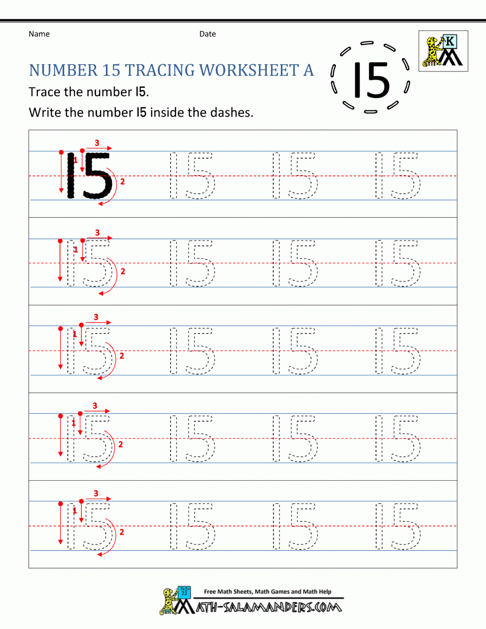 preschool number 15 worksheet