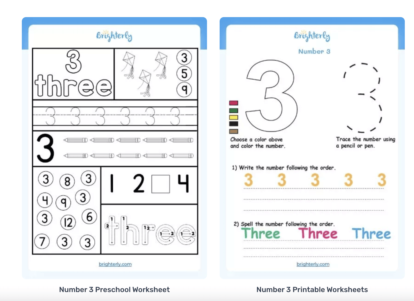 number 3 activity sheets