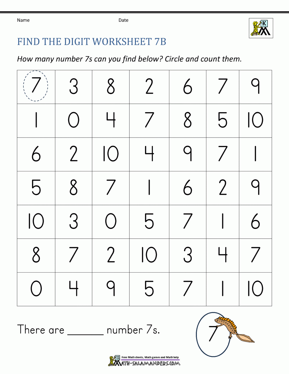 number 7 worksheets for preschoolers