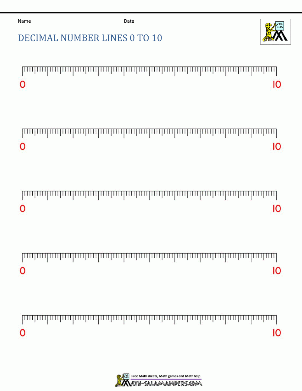Number Line 0 To 10