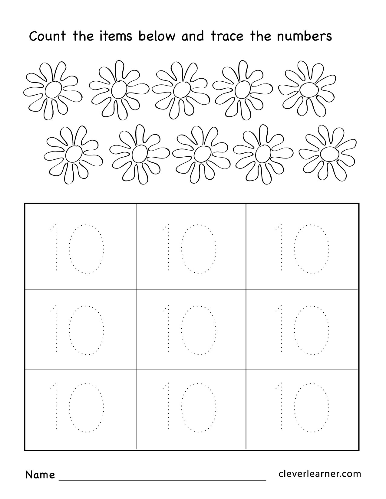 number ten worksheet