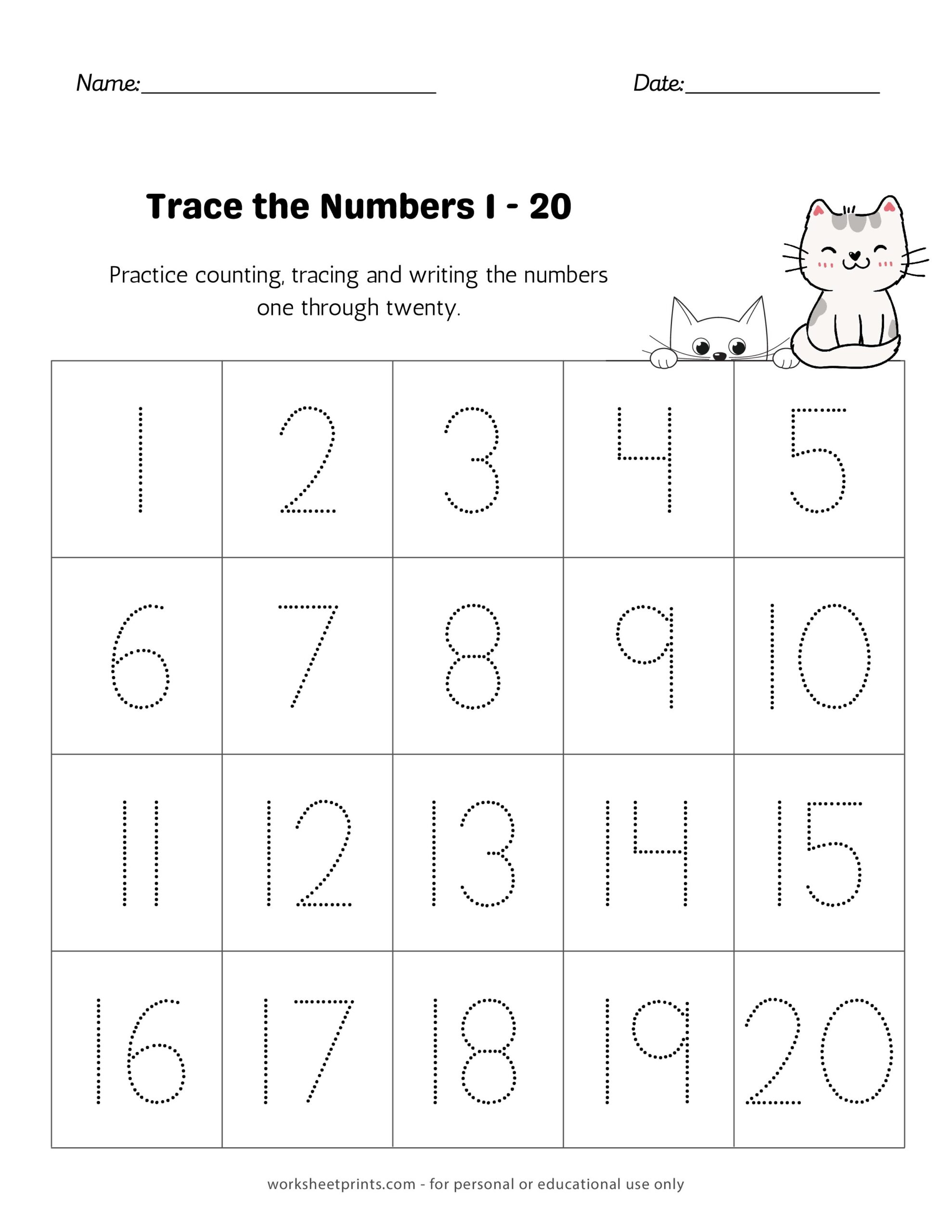 tracing numbers 1 to 20