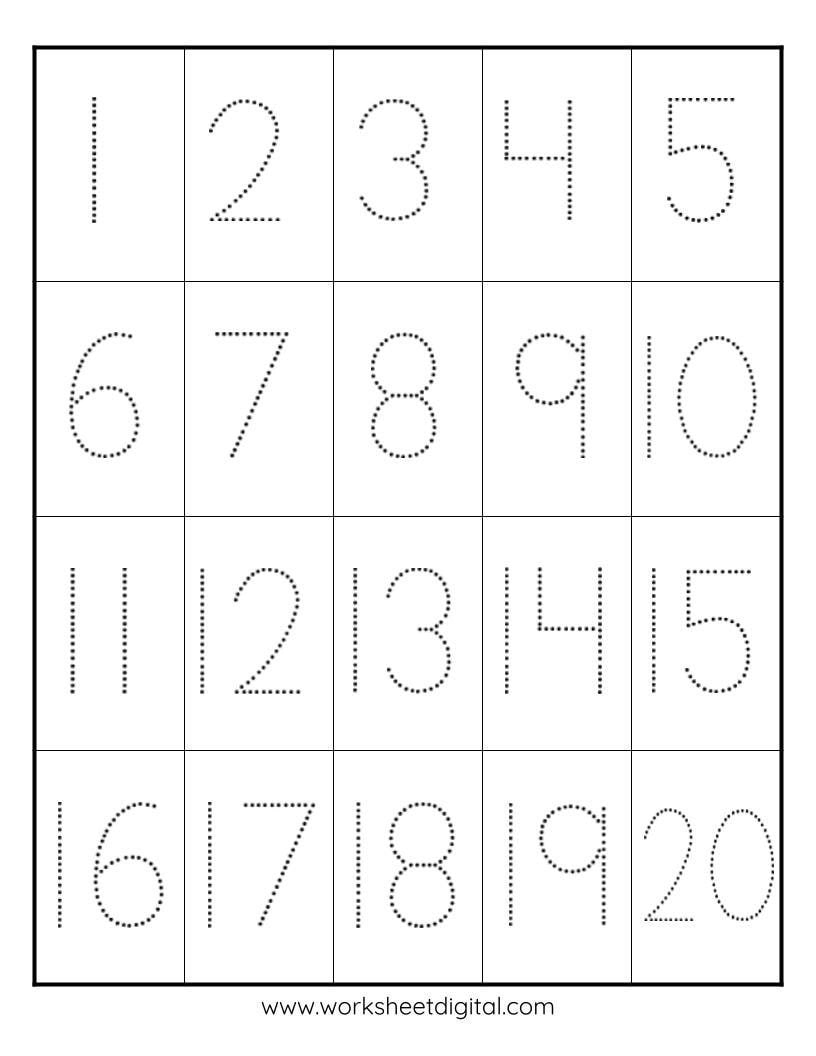 Number Tracing Worksheet 1 20 Preschool Kindergarten PDF File Etsy Sweden