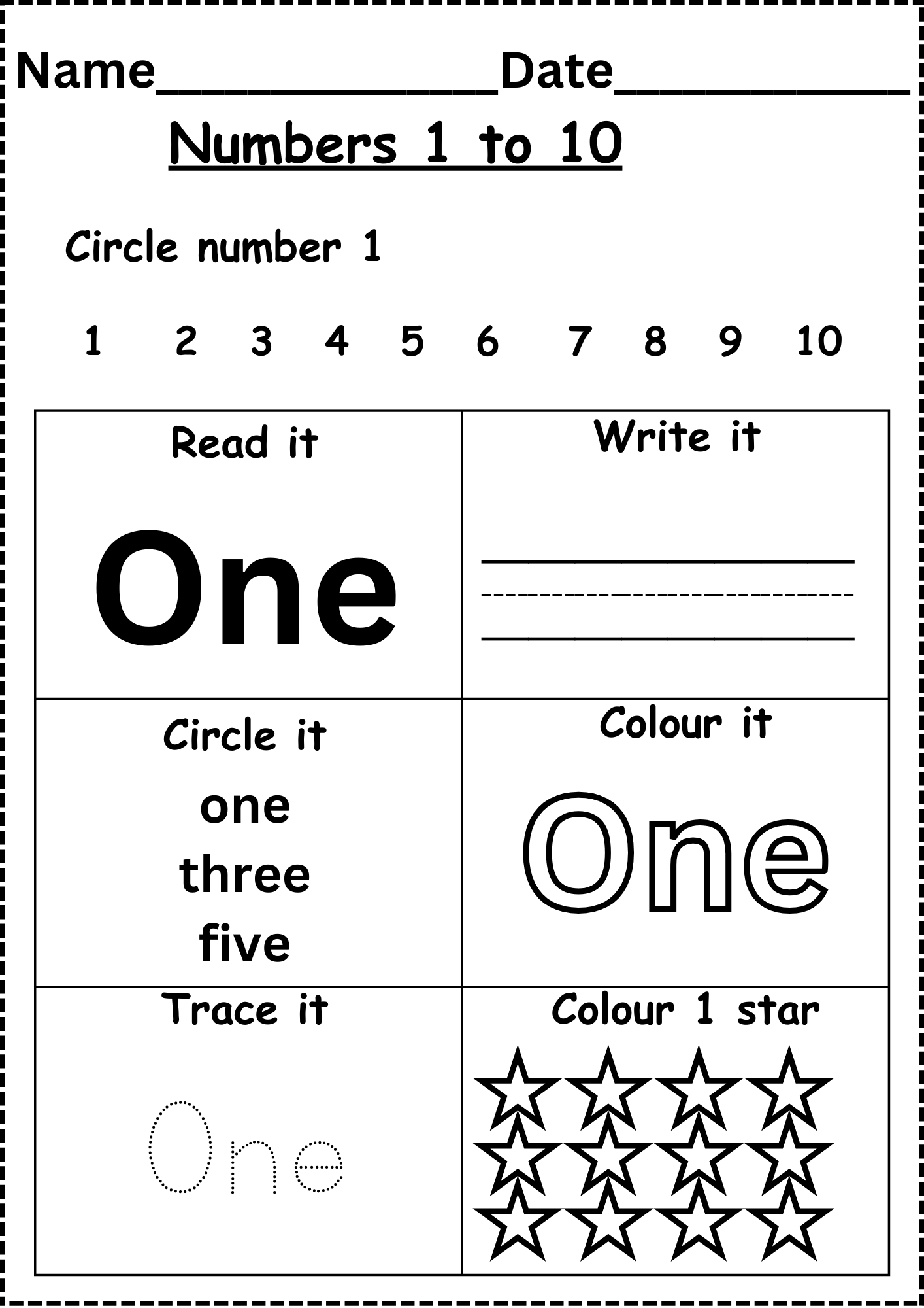 worksheet for number words