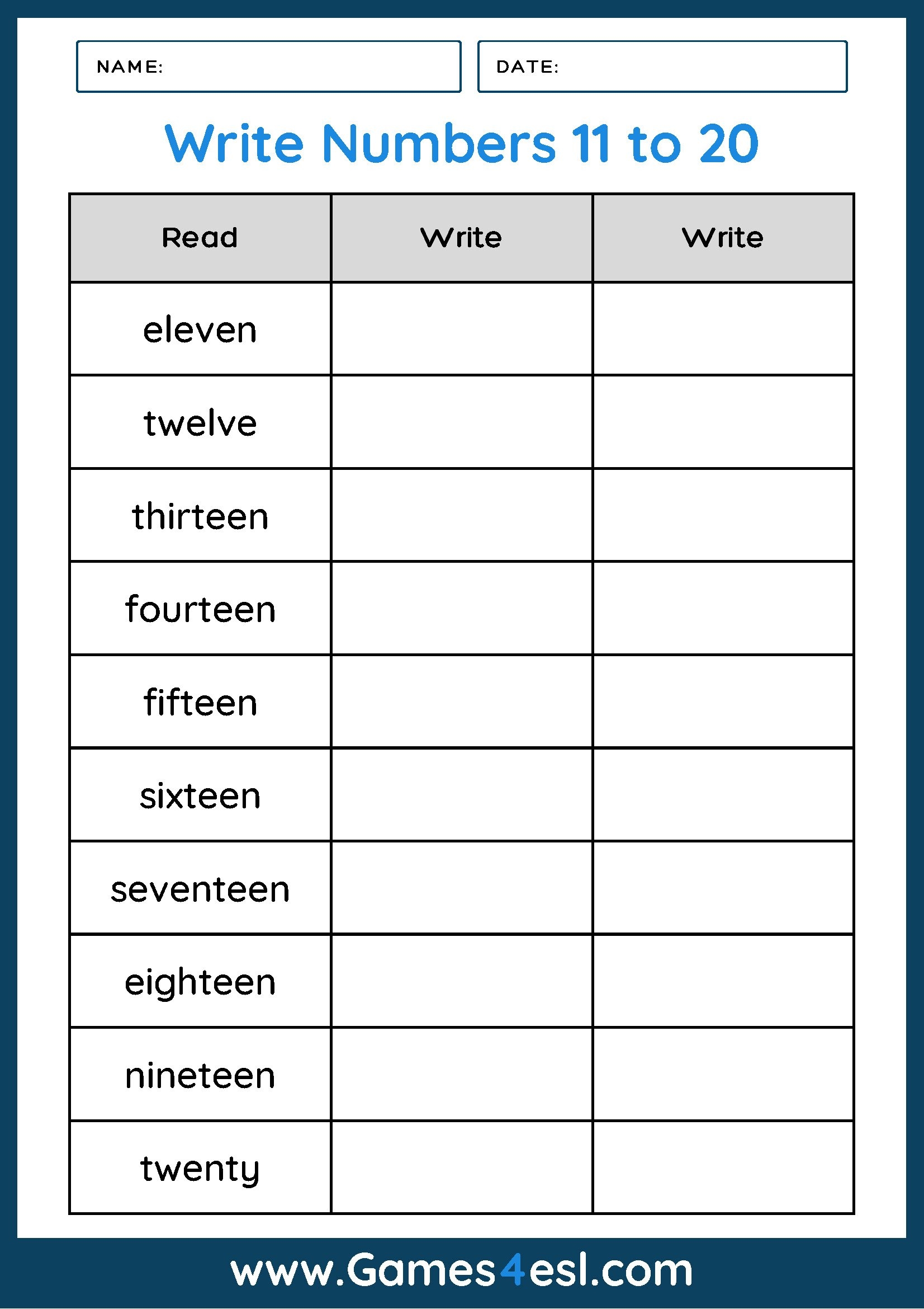 Numbers As Words Worksheets Games4esl