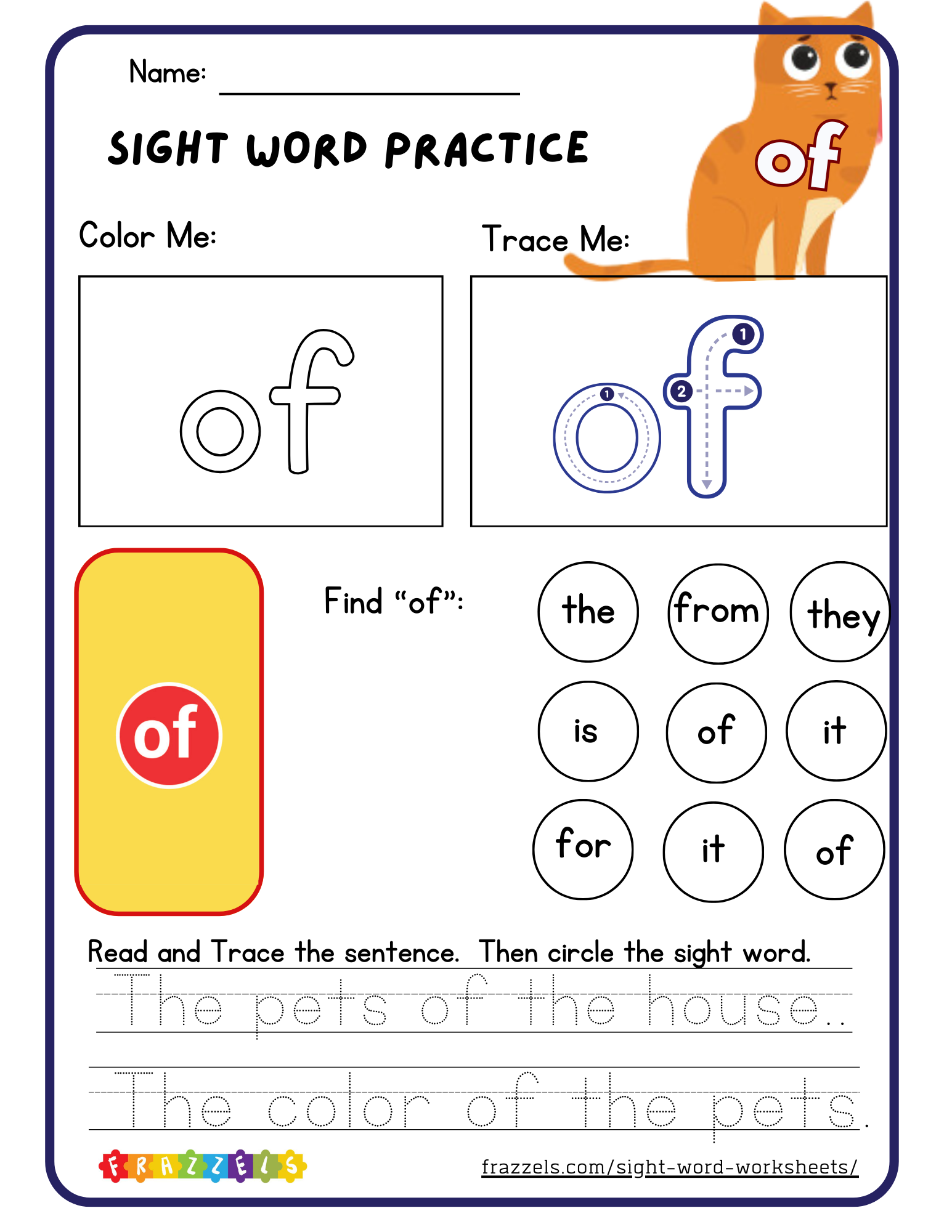 Of Sight Word Worksheet Frazzels