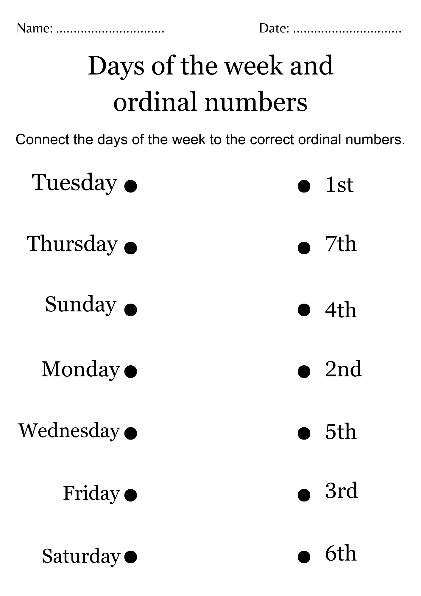 days of the week worksheets