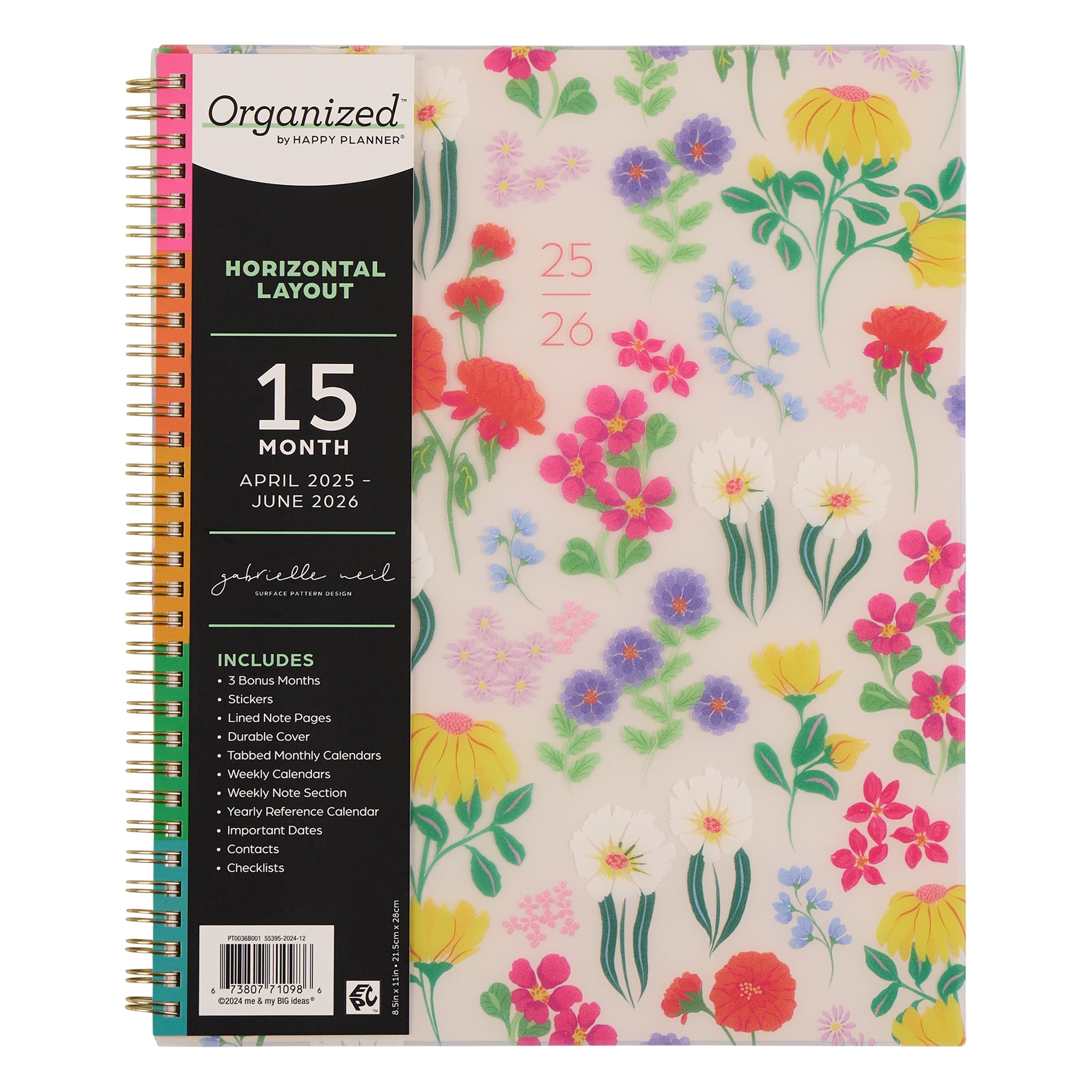 Organized By Happy Planner Monthly Weekly Big Planner 8 5 X 11 Bright Bouquet 15 Month April 2025 June 2026 Metal Twin Loop Walmart