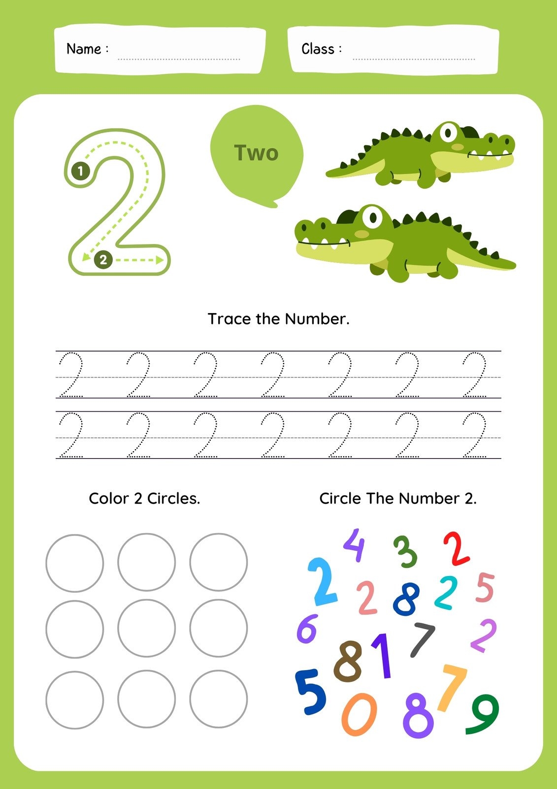number two tracing worksheets