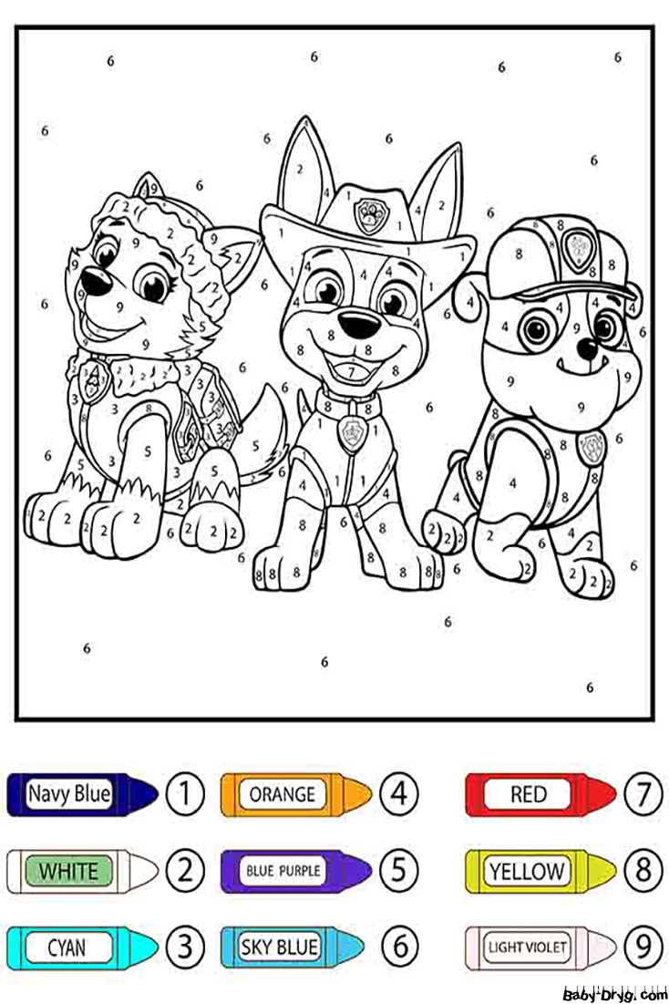 paw patrol color by number