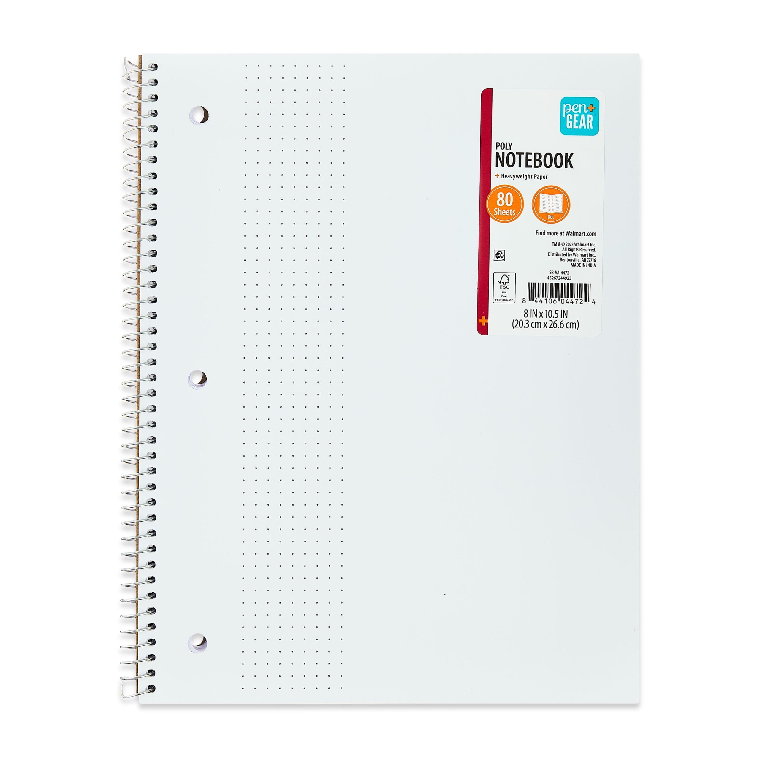 Pen Gear 1 Subject Notebook Dot Ruled 8 5 x 10 5 Poly Cover 80 Sheets Walmart