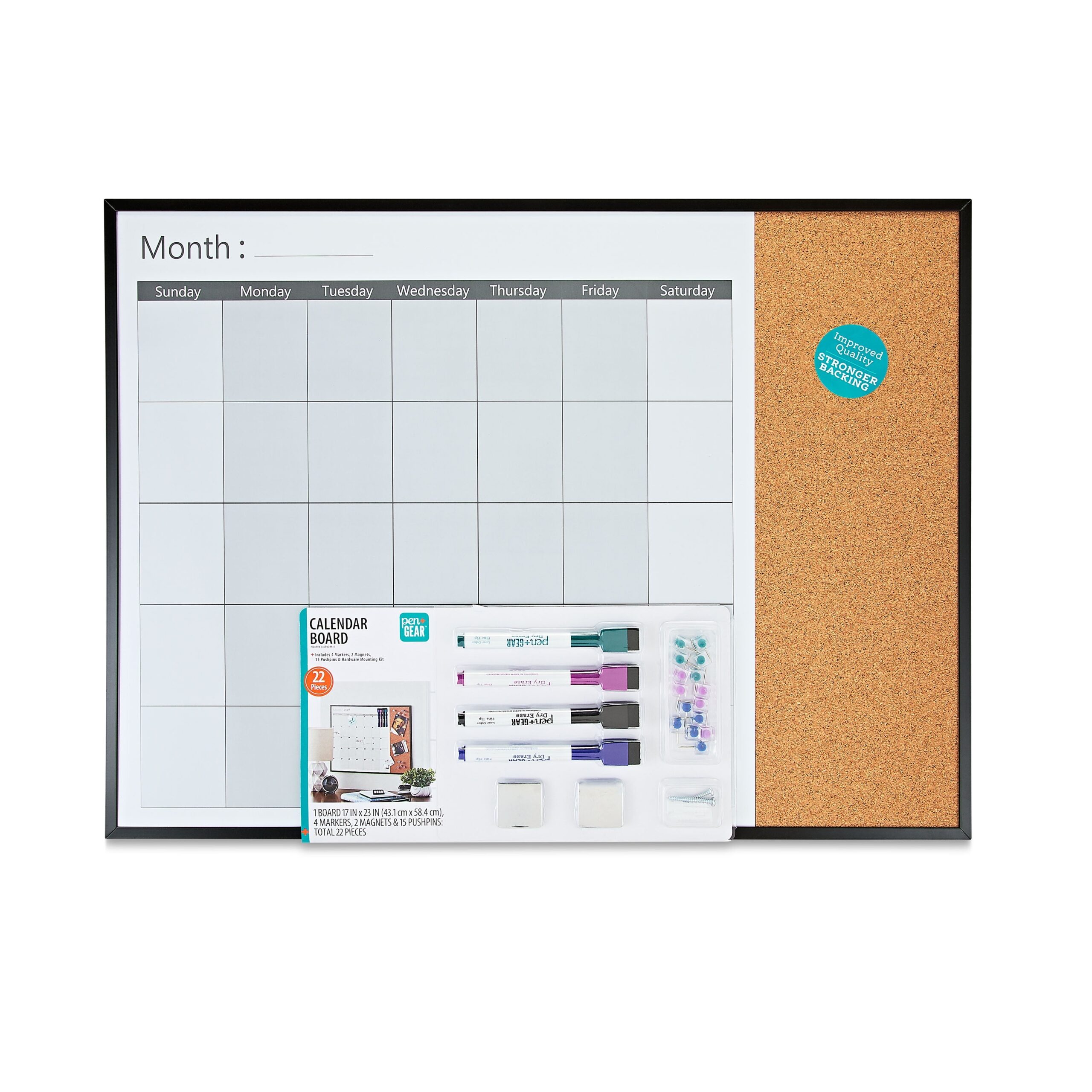 Pen Gear Magnetic Dry Erase Combination Monthly Calendar Board Width 17 X Height 23 Walmart