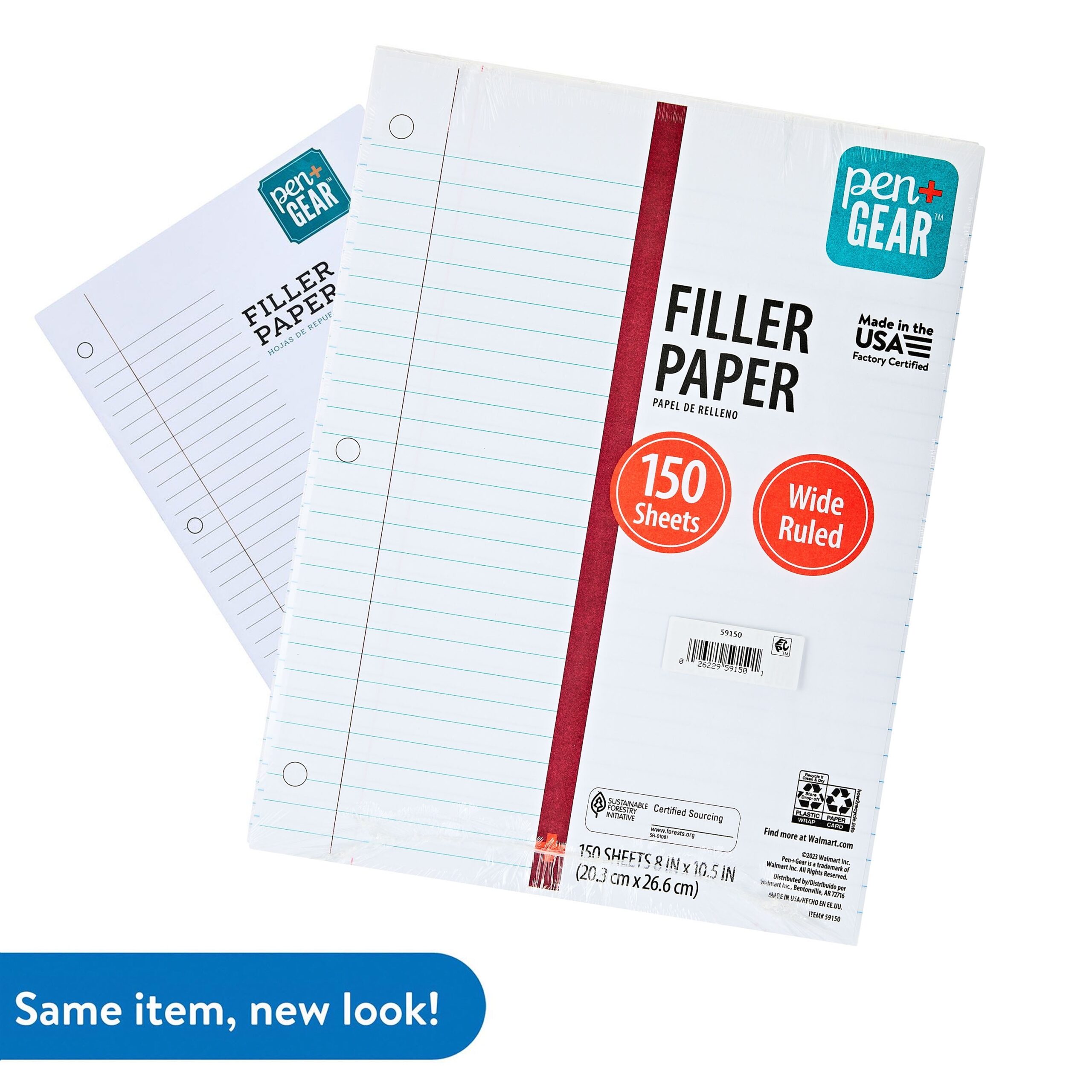 Pen Gear Wide Ruled Filler Paper 10 5 X 8 150 Sheets 59150 Walmart
