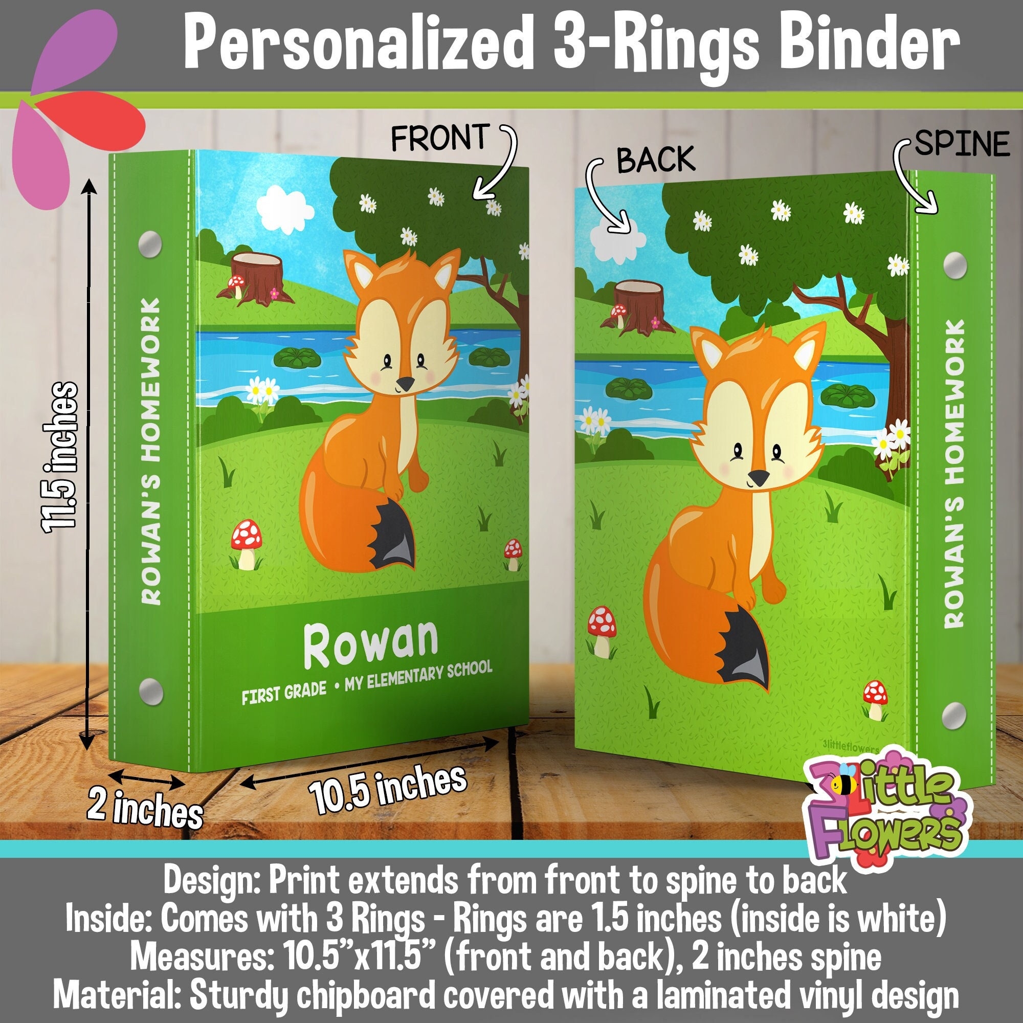 Personalized Fox Binder Personalized 3 Ring Binder 2 Inches Personalized School Supplies For Kids Custom Gift For Back To School Etsy