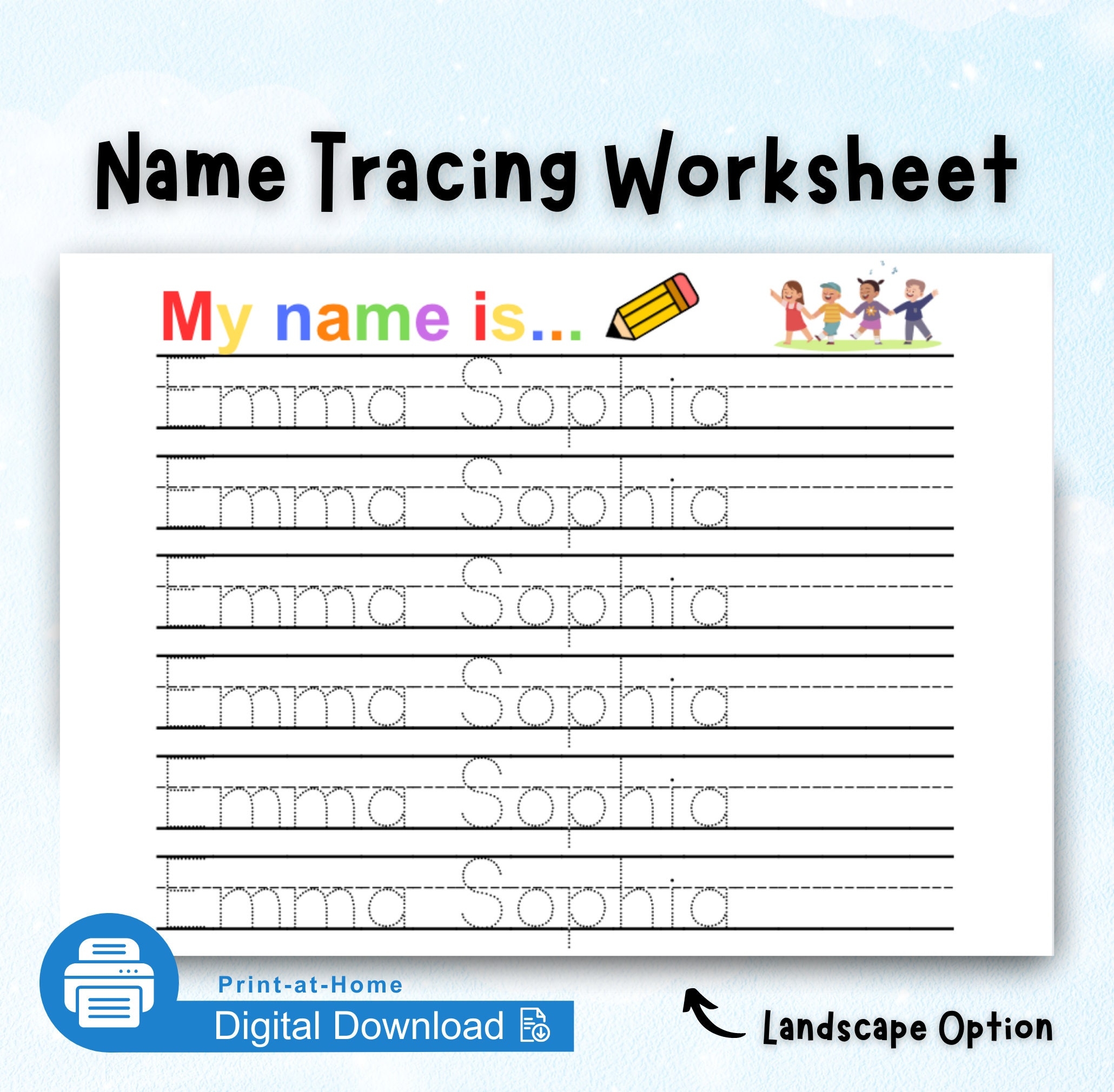 Personalized Name Tracing Worksheet Custom Name Trace Sheet Preschool Activity Homeschool Kindergarten First Grade Handwriting Practice
