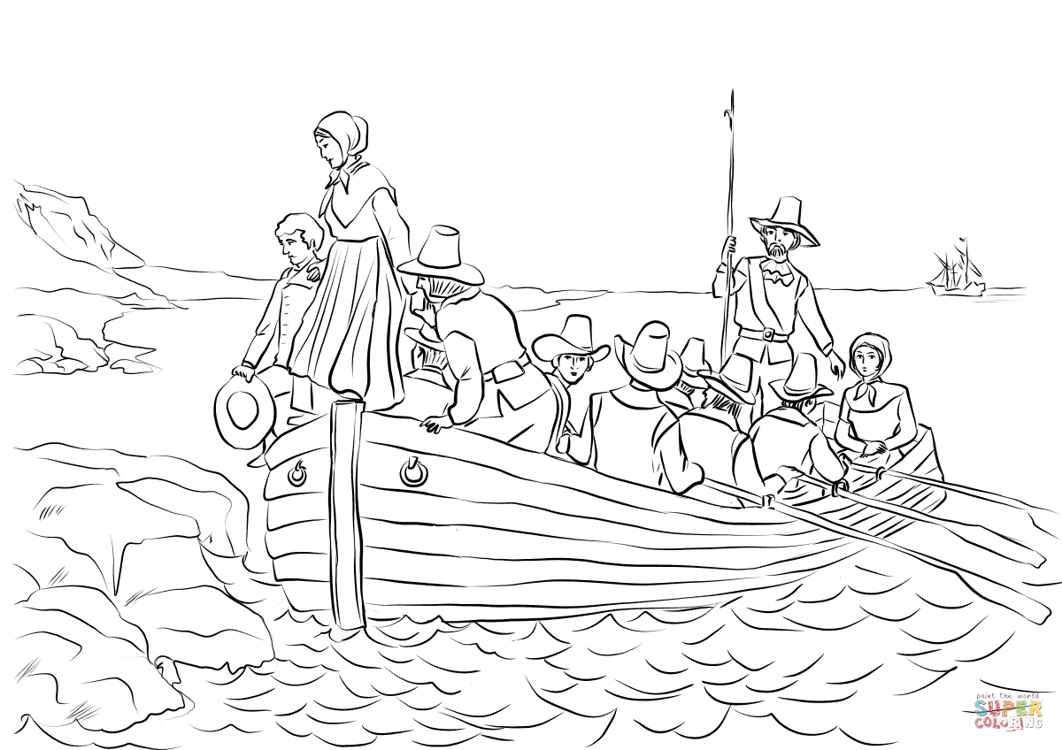 Pilgrims John Alden And Mary Chilton Landing At Plymouth From The Ship Mayflower Coloring Page Free Printable