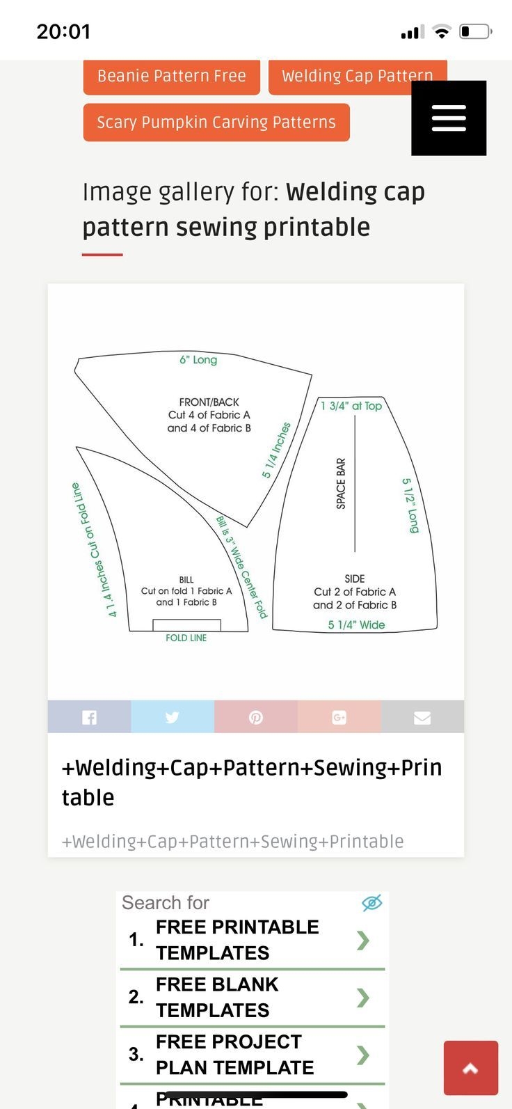 free printable welding cap pattern