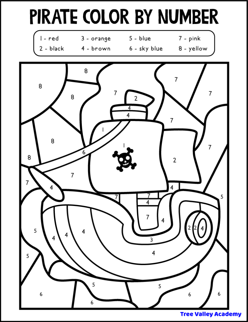 Pirate Color By Number Tree Valley Academy