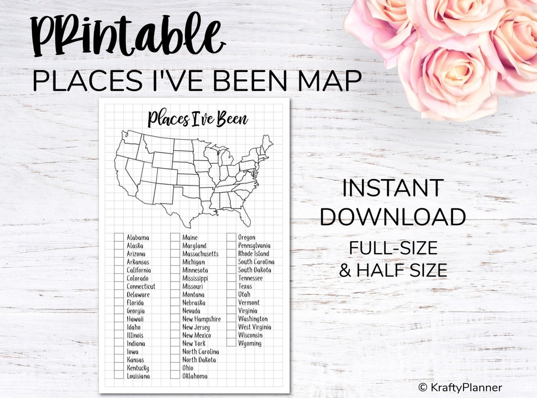 Places I ve Been USA Map Printable Etsy