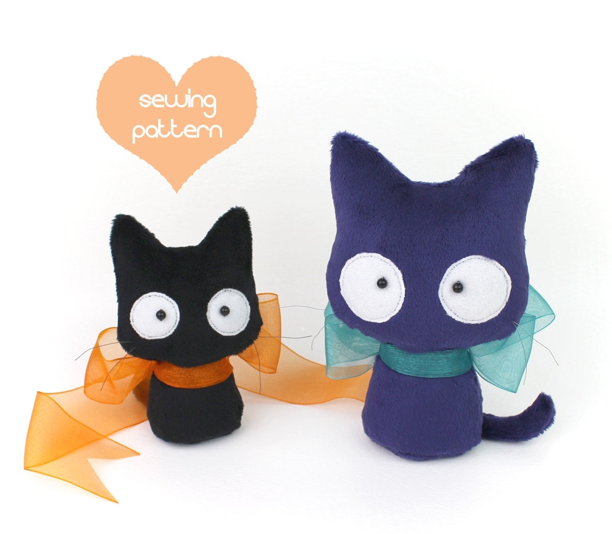 Plush Sewing Pattern PDF Cat Stuffed Animal Easy Beginner Kitten Cute Plushie Beginner Craft Handheld Black Cat Halloween DIY Gift Idea Etsy