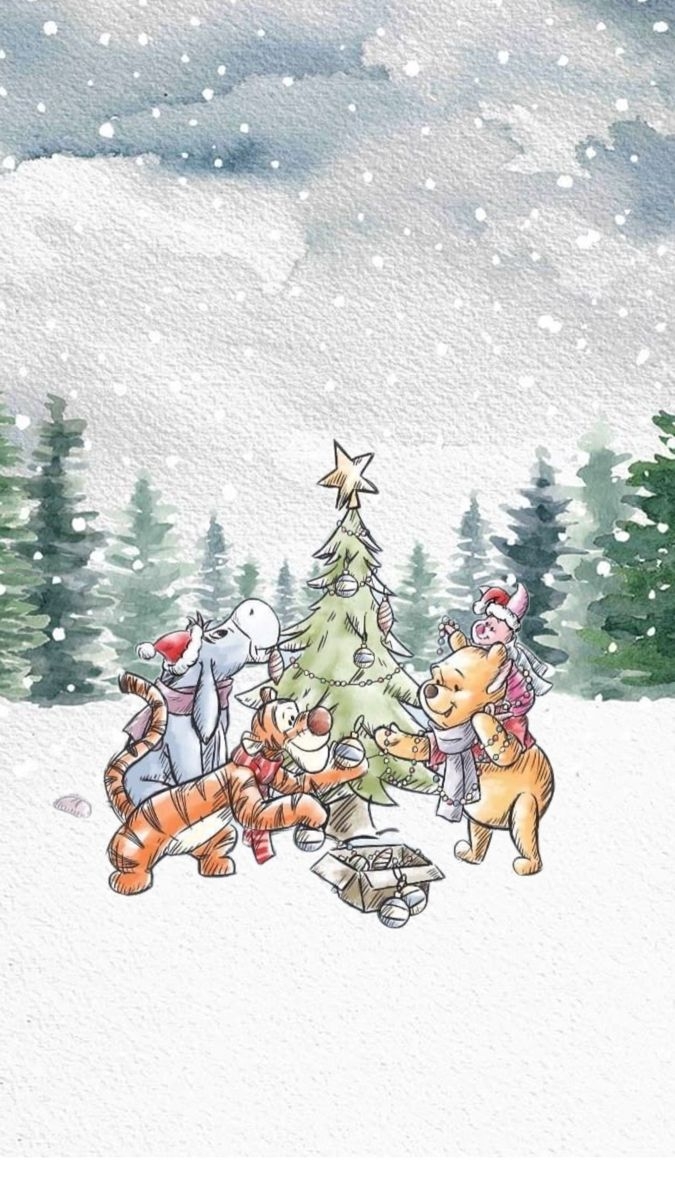 Pooh And Friends In The Snow Christmas Wallpaper Iphone Cute Wallpaper Iphone Christmas Xmas Wallpaper