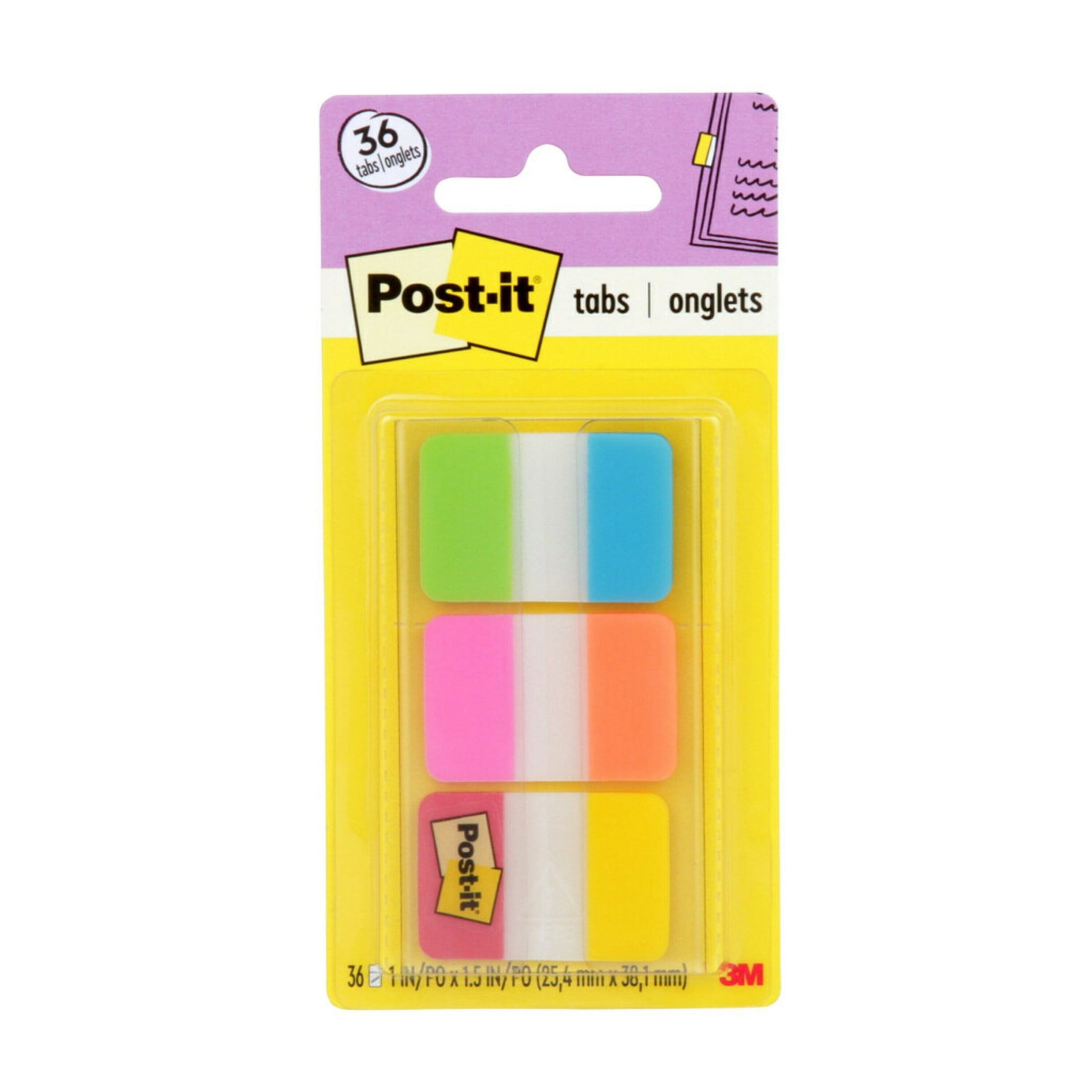 Post it Durable Sticky Office Supplies 1 Wide Tabs In Aqua Yellow Pink Violet 22 Color 88 Total Index Flags Walmart