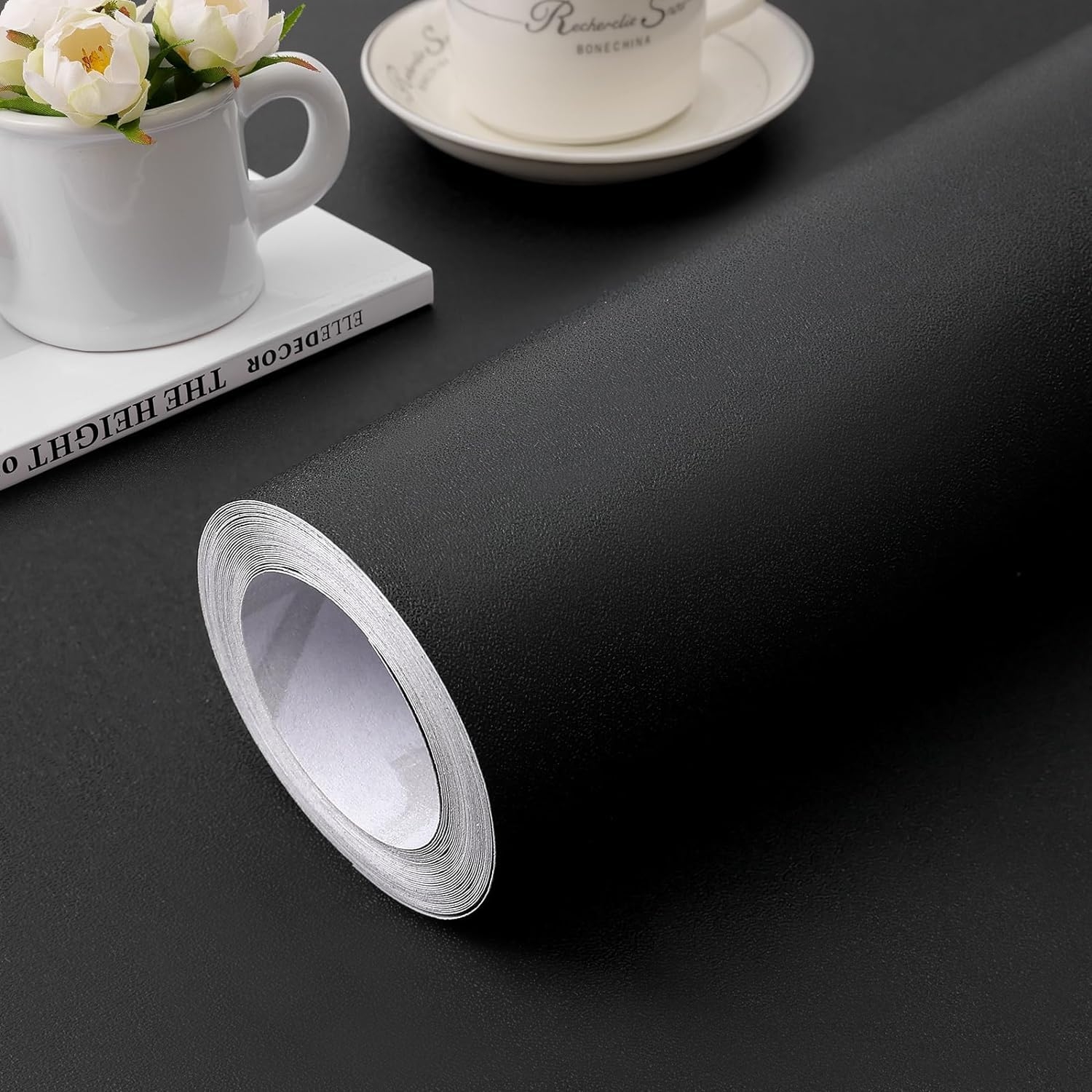PracticalWs 15 7 X393 7 Black Wallpaper Self Adhesive And Removable Peel And Stick Vinyl Film Stick Paper Easy To Apply Wall Coverings Shelf Home Decorative Liner Table And Door Reform Amazon