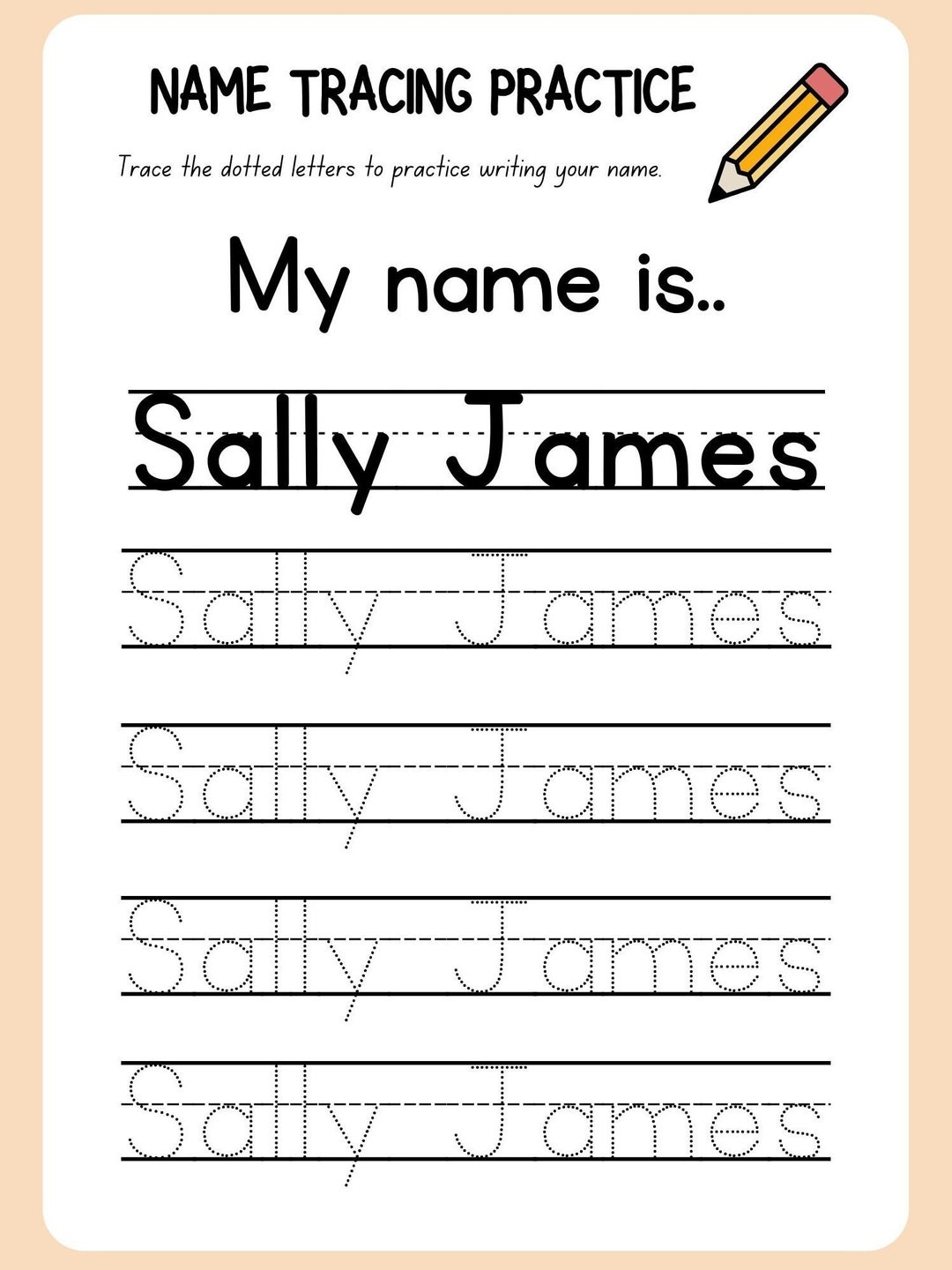 Pre k Custom Name Tracing Worksheet Etsy Canada