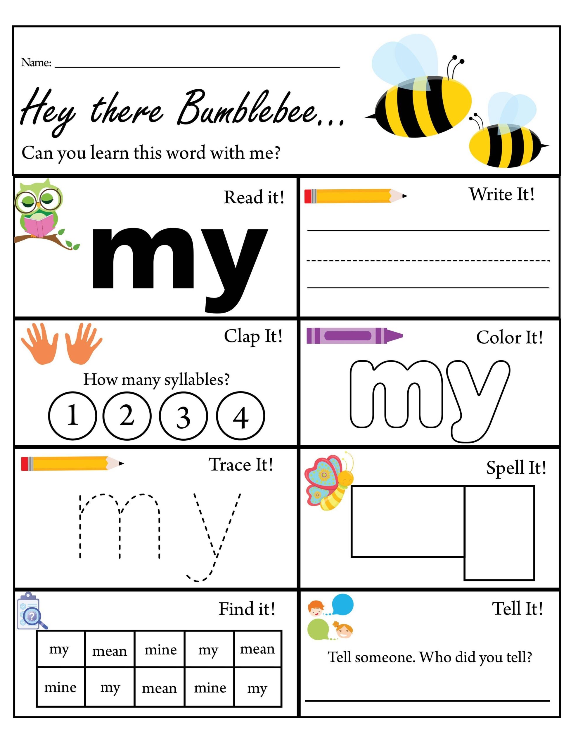 Pre K Sight Word My Worksheet Dolch Sight Words TPT
