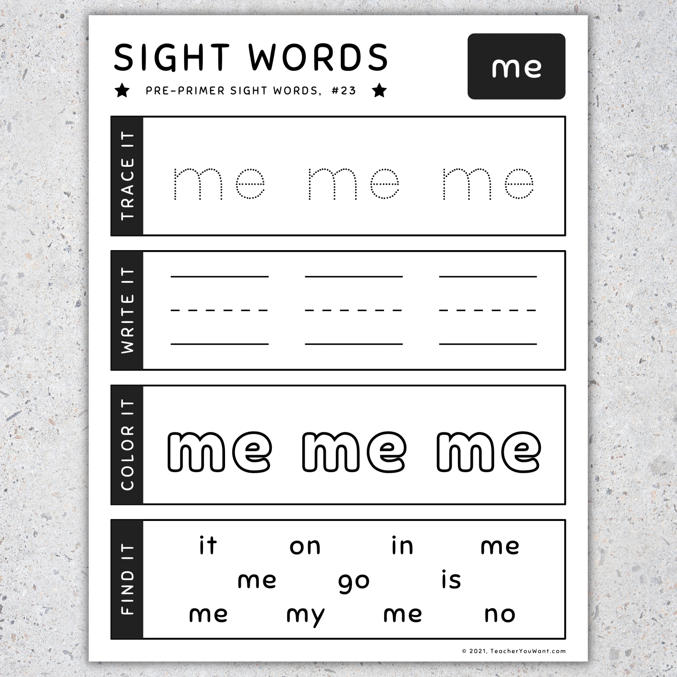 Pre Primer Sight Words Trace Write Color Find It Worksheets SET 5 Made By Teachers