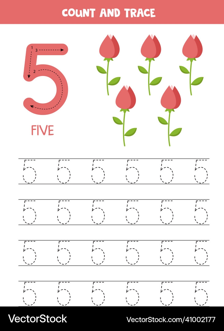 Preschool Number Five Tracing Worksheet Royalty Free Vector VectorStock