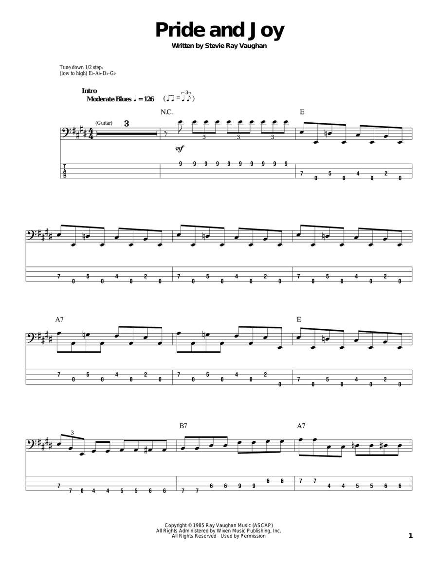 Pride And Joy By Stevie Ray Vaughan Acoustic Guitar Electric Guitar Bass Guitar Tablature Digital Sheet Music Sheet Music Plus