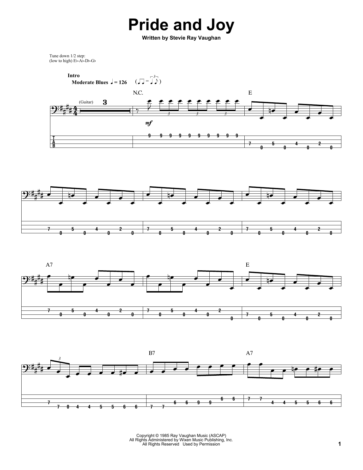 Pride And Joy By Stevie Ray Vaughan Sheet Music For Bass Guitar Tab At Sheet Music Direct