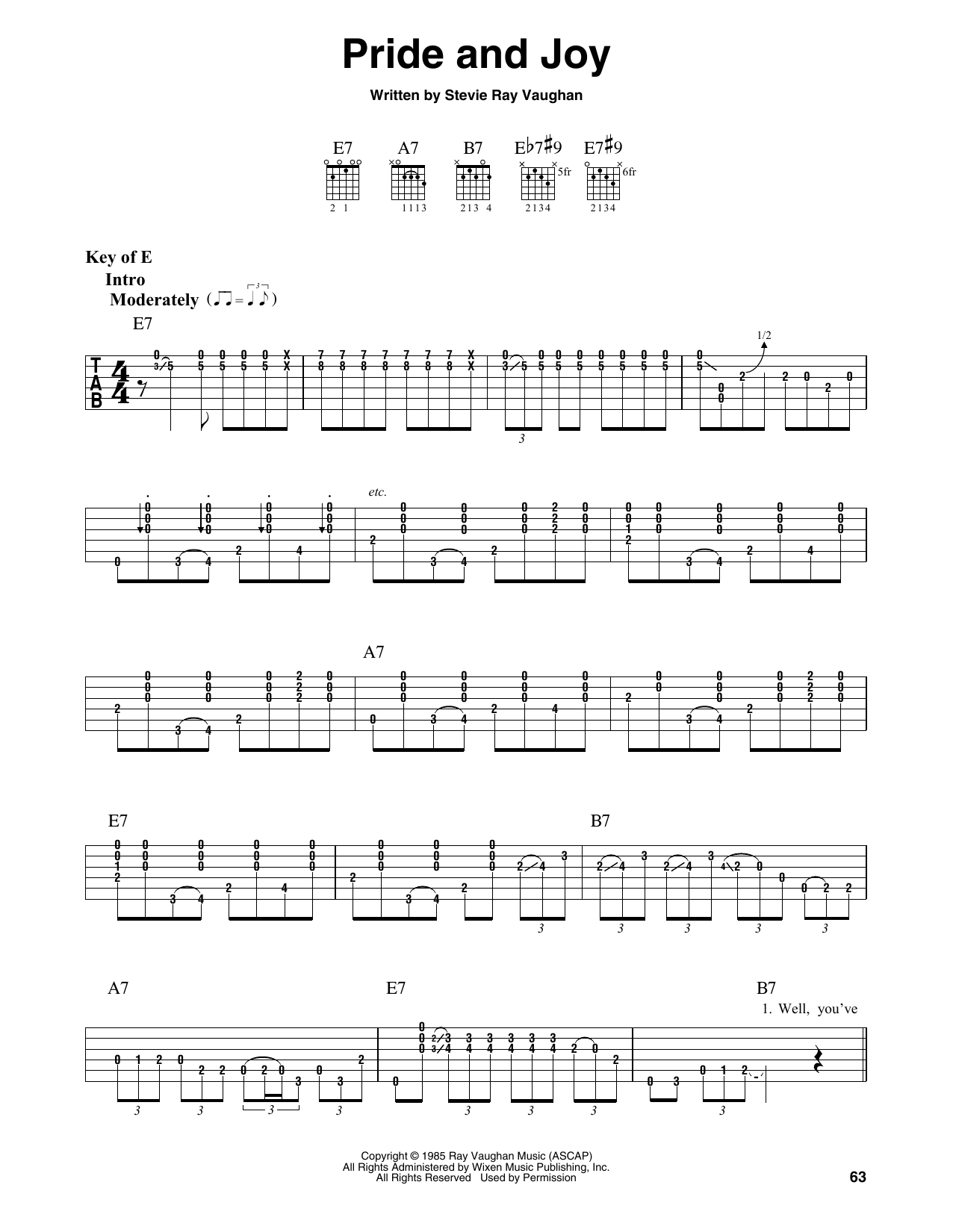 Pride And Joy By Stevie Ray Vaughan Sheet Music For Guitar Cheat Sheet At Sheet Music Direct
