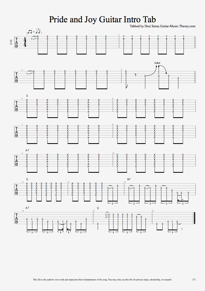 Pride And Joy Guitar Intro Tab Guitar Music Theory By Desi Serna