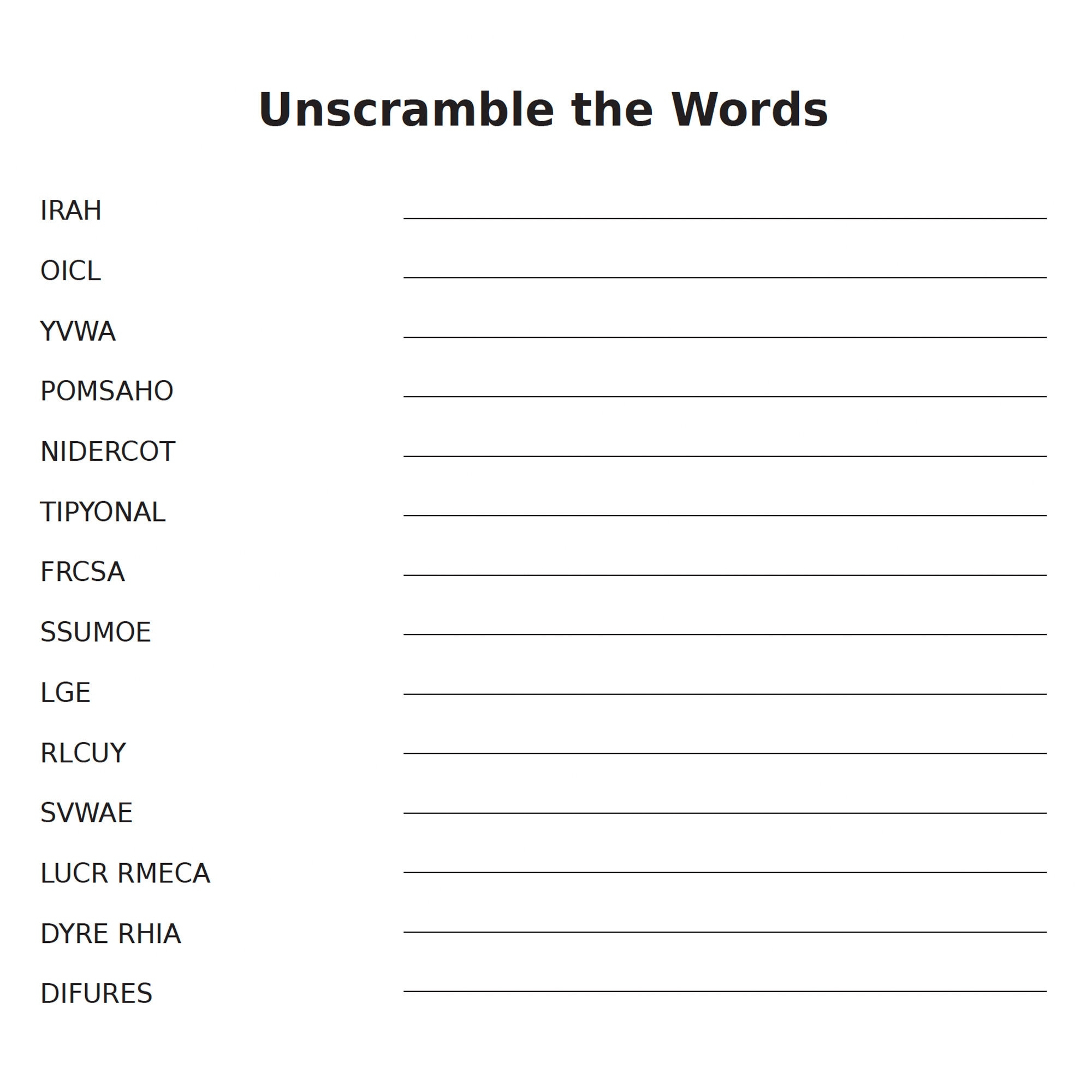 Printable Activity Unscramble The Words Page For Kids Or Adults Instant Download PDF Etsy