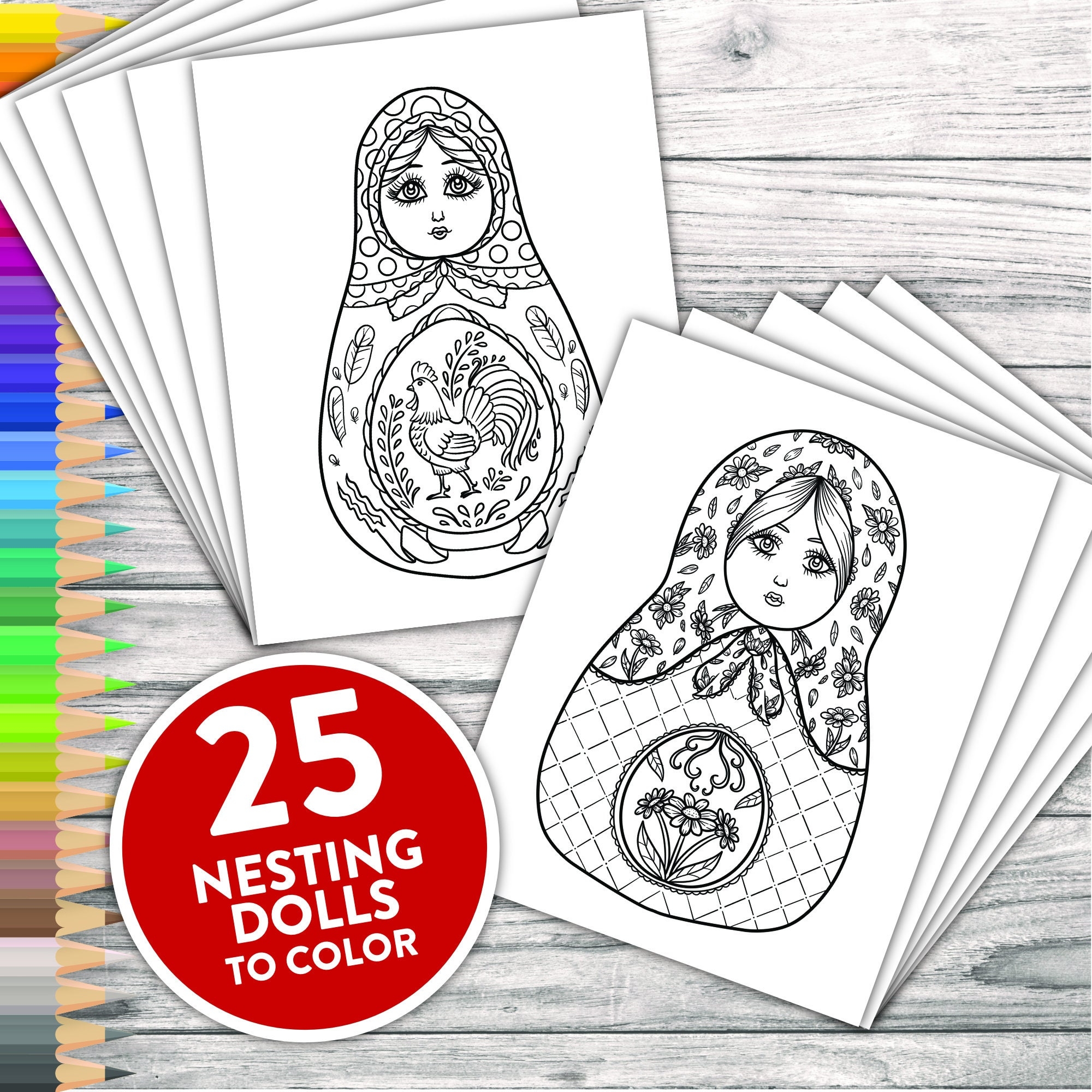 Printable Adult Coloring Pages Matryoshka Russian Nesting Doll Coloring Book Etsy