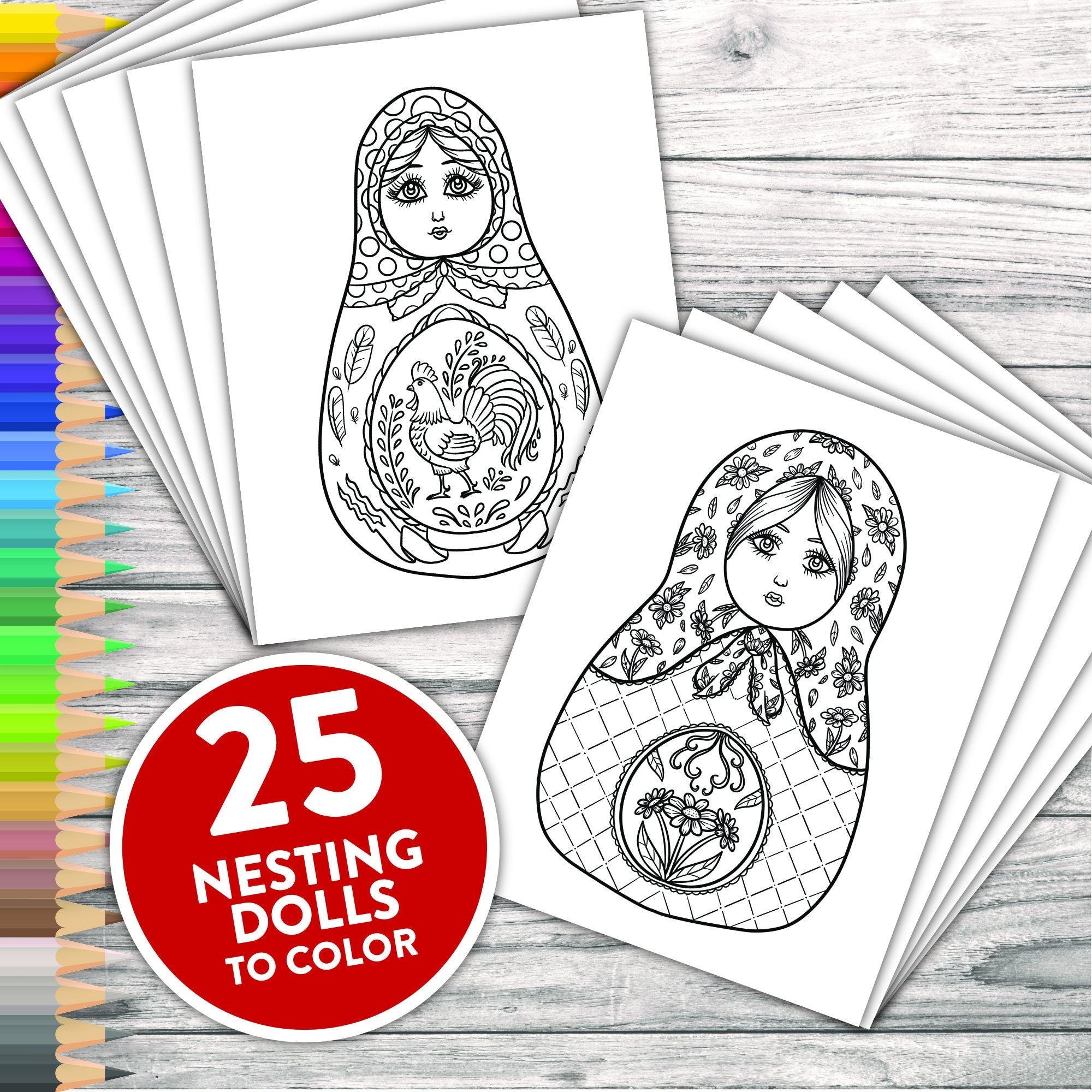 Printable Adult Coloring Pages Matryoshka Russian Nesting Doll Coloring Book Etsy