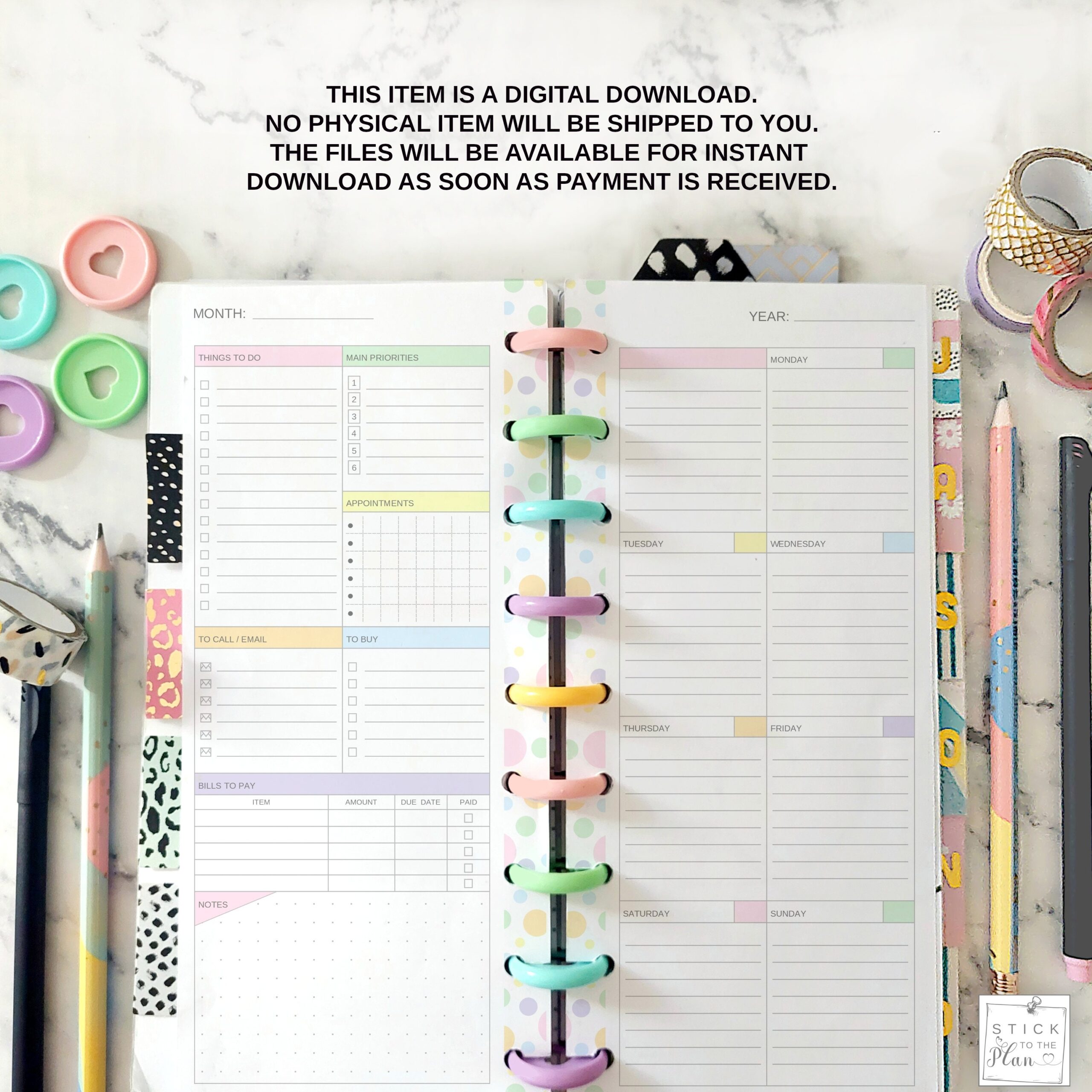 Printable Dashboard Layout Insert Fit Skinny Classic Happy Planner Disc Planner Half Sheet Undated Weekly Calendar At A Glance On 2 Pages Etsy