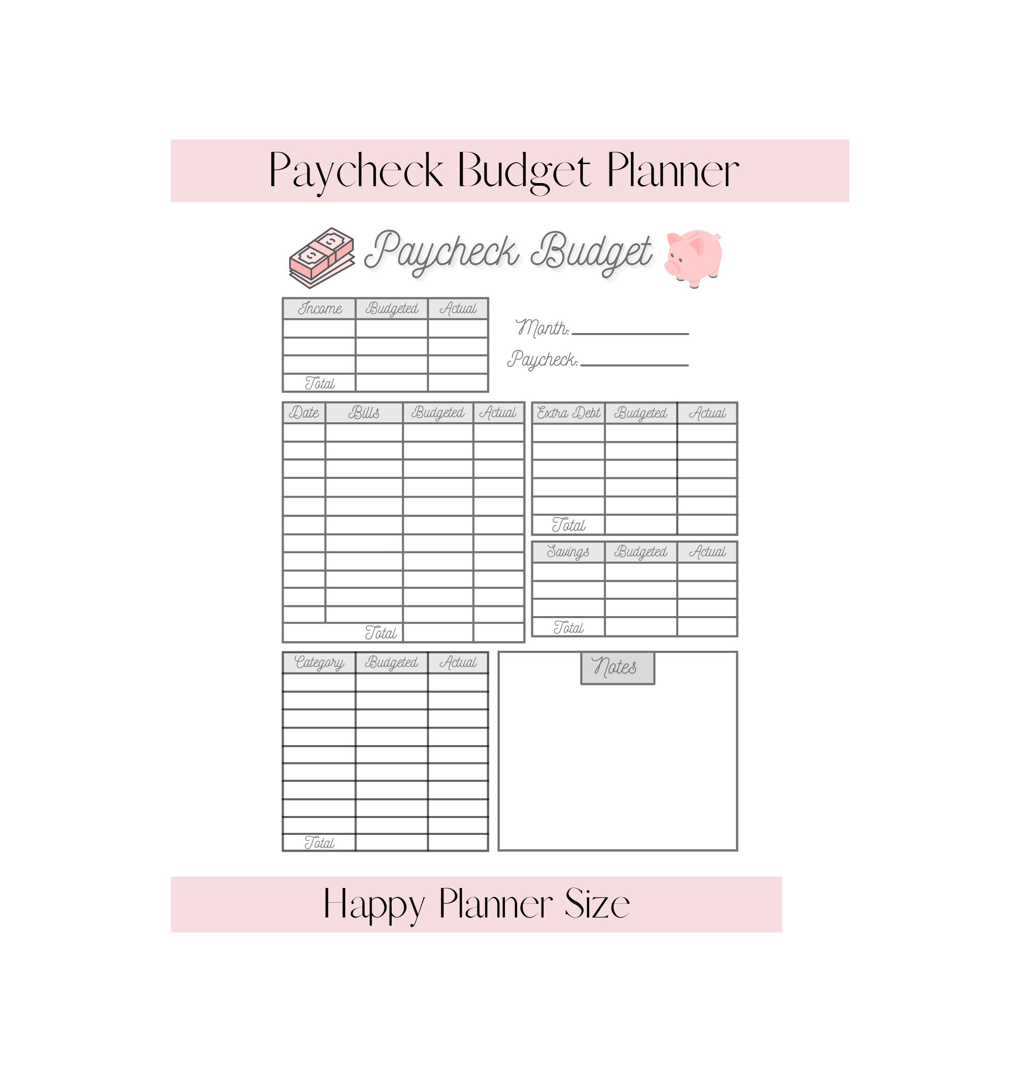 Printable Happy Planner Paycheck Budget Sheet Planner Tracker Weekly And Bi weekly Classic Happy Planner Bullet Journal Budgeting Etsy